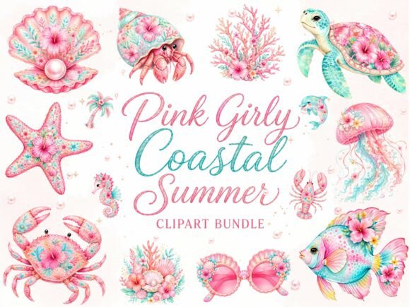 Download Pink Girly Coastal Summer Clipart Bundle - Girly Collection