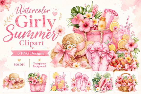 Download Watercolor Girly Summer Clipart - Girly Collection